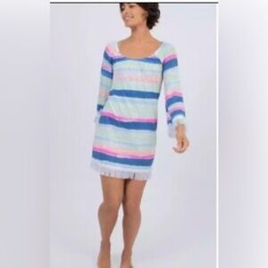 Lilly Pulitzer Striped Linen Fringed Swim Coverup Size XL